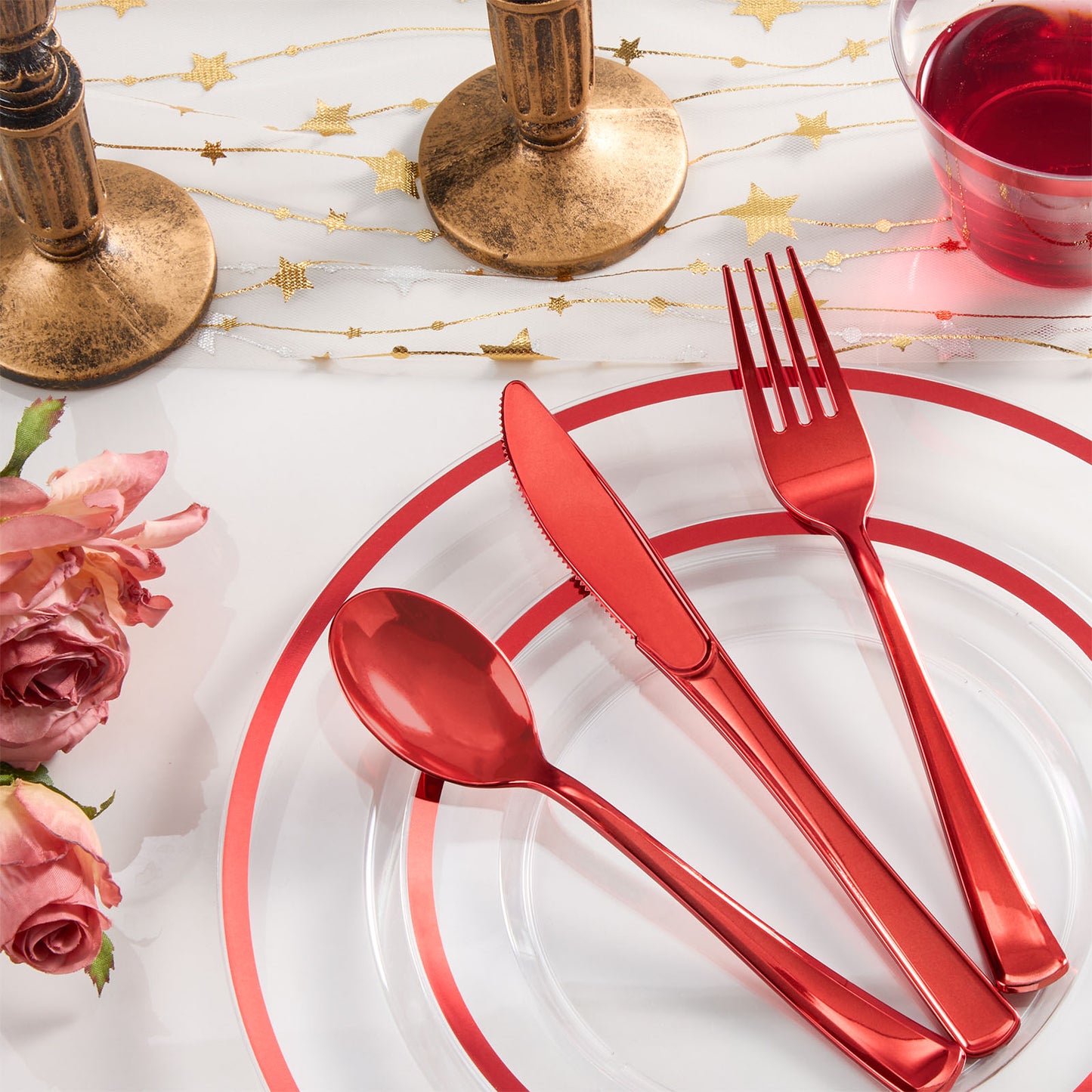 Durable Disposable Clear Plastic Dinnerware Set with Single-Rim Design