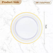 Goodluck 100-Piece Disposable 7 Inch White with Double Gold Rim Plastic Plate