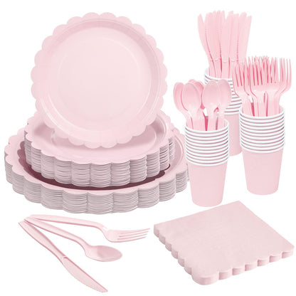 Fancy Disposable Paper Dinnerware Set for Birthday, Wedding, Bridal, and Baby Shower