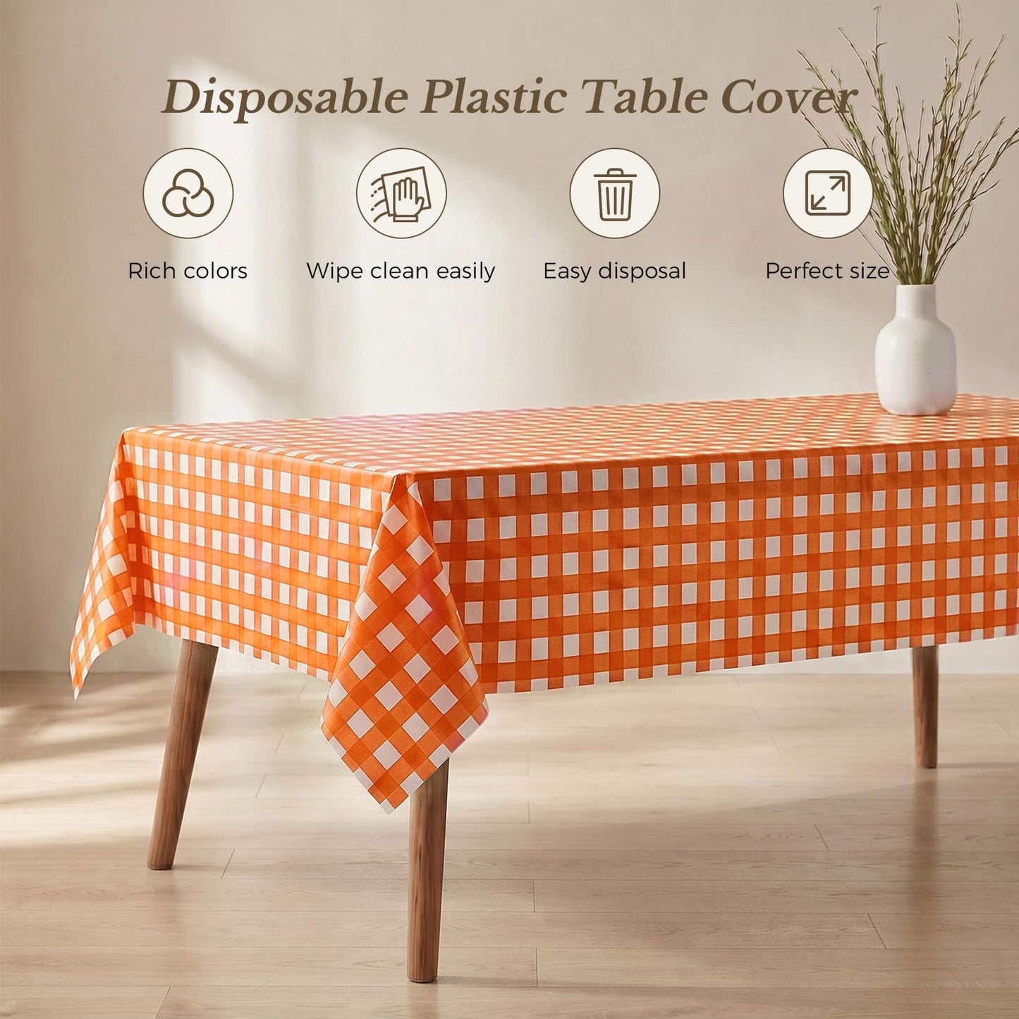 54 x 108 Inch Rectangle Disposable Plastic Tablecloth for Party, Picnic, and Barbecue