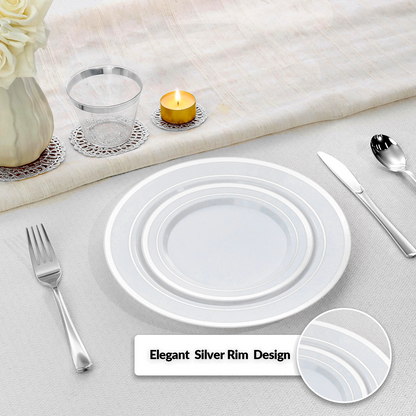 Goodluck Disposable Double Silver Rim Plastic Dinnerware Set