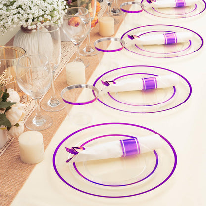 Durable Disposable Clear Plastic Dinnerware Set with Single-Rim Design