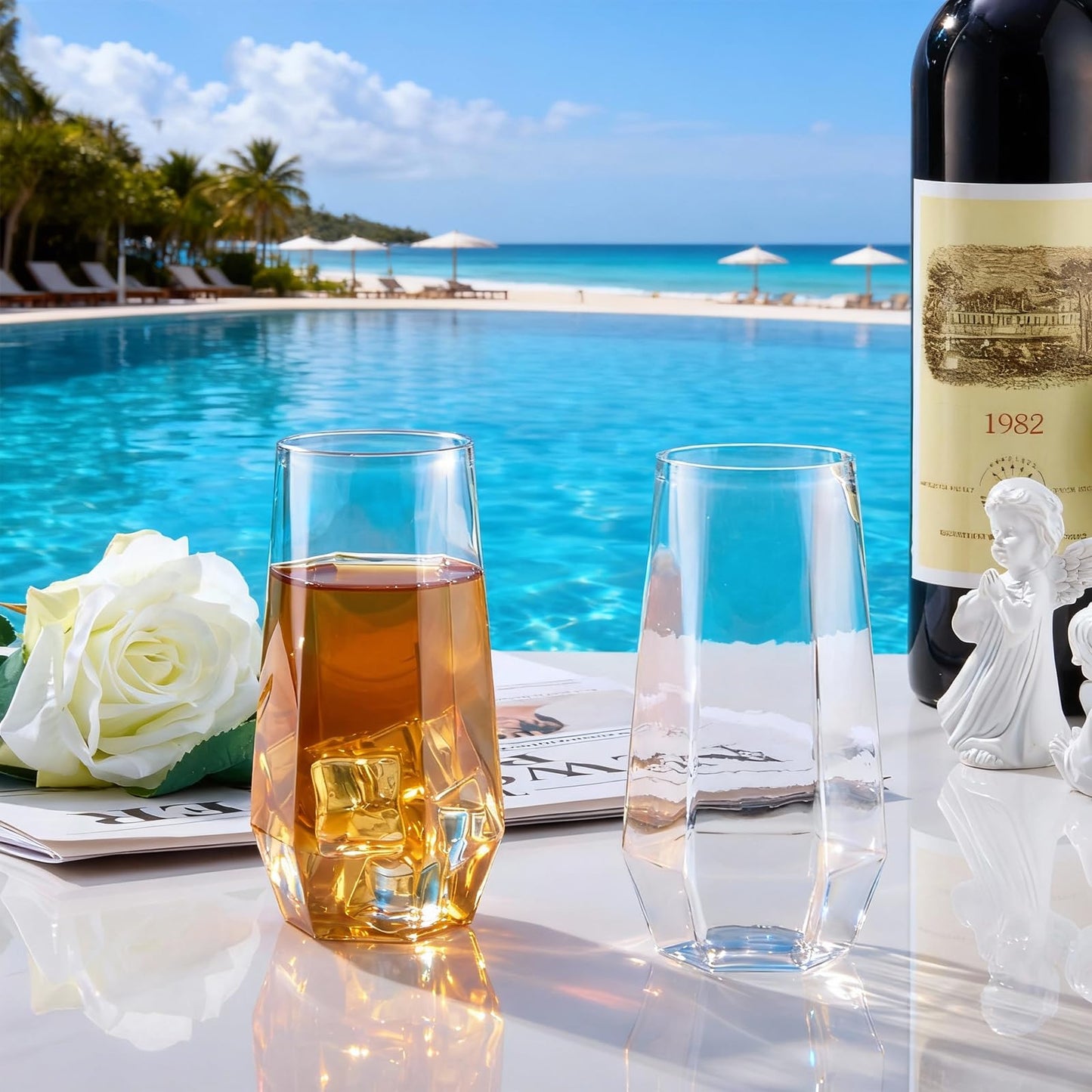 Goodluck 9 Oz Clear Pack Diamond Unbreakable Stemless Disposable Plastic Glasses for Weddings, Bars, Events & Celebrations