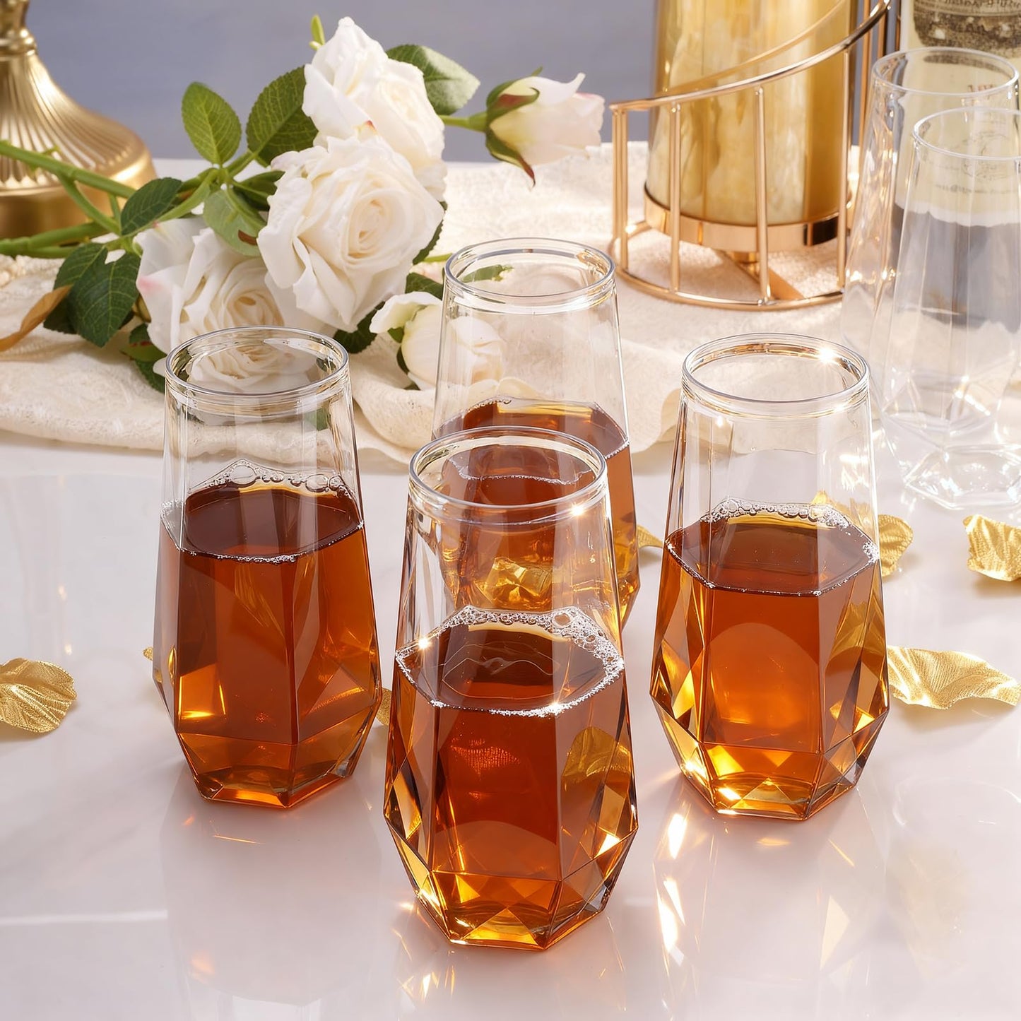 Goodluck 9 Oz Clear Pack Diamond Unbreakable Stemless Disposable Plastic Glasses for Weddings, Bars, Events & Celebrations