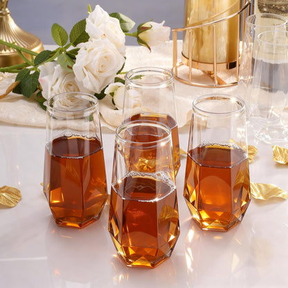 Goodluck 9 Oz Clear Pack Diamond Unbreakable Stemless Disposable Plastic Glasses for Weddings, Bars, Events & Celebrations