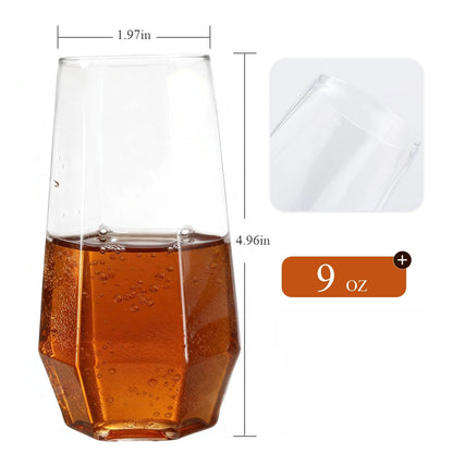 Goodluck 9 Oz Clear Pack Diamond Unbreakable Stemless Disposable Plastic Glasses for Weddings, Bars, Events & Celebrations