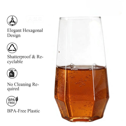 Goodluck 9 Oz Clear Pack Diamond Unbreakable Stemless Disposable Plastic Glasses for Weddings, Bars, Events & Celebrations