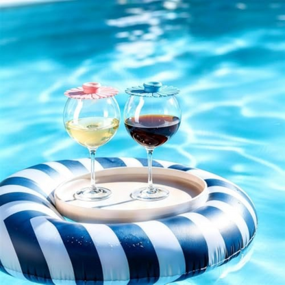 18oz Floating Pool Wine Glasses with Sunflower Lids