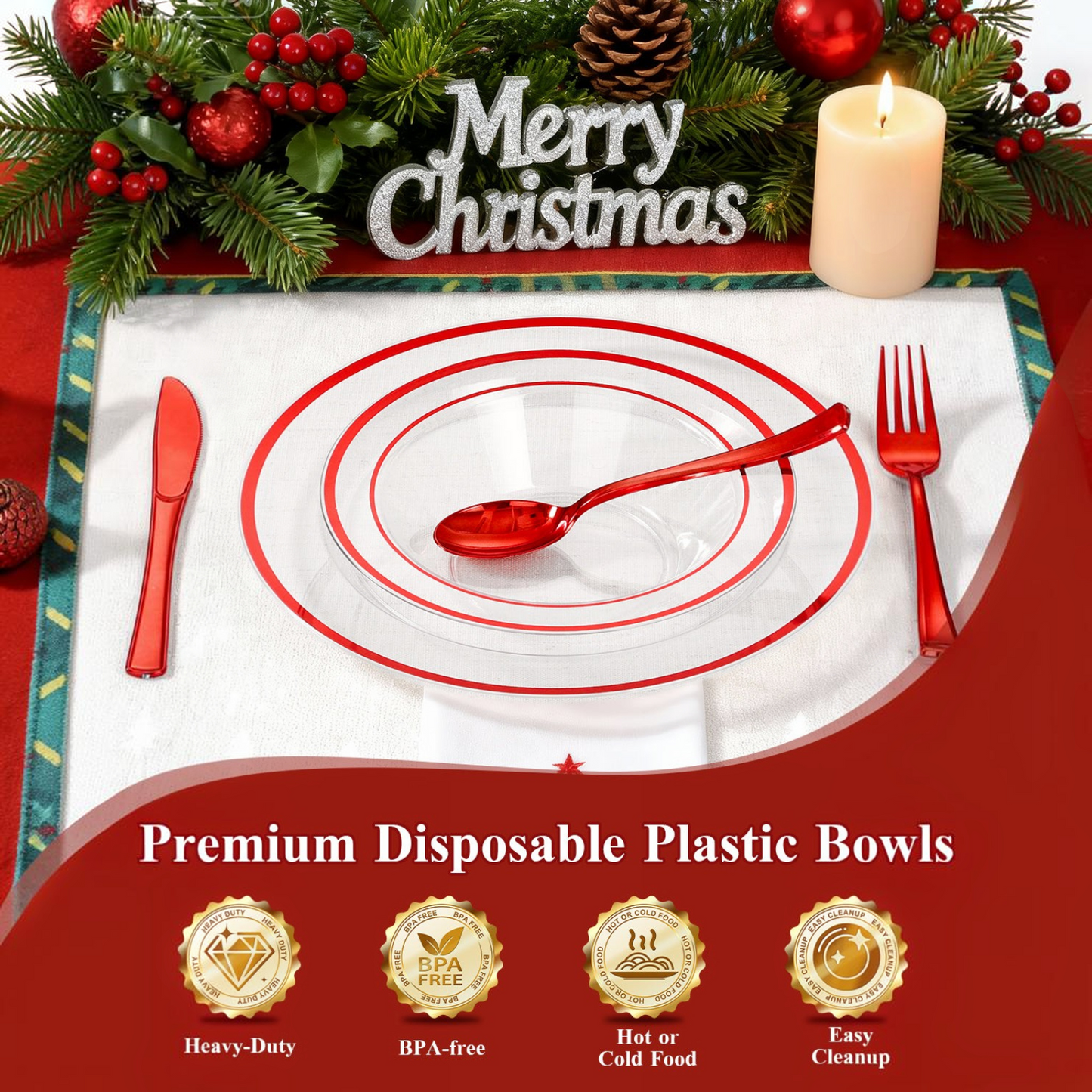 Durable and Sturdy 12-Ounce Disposable Bowls with Gold Spoon for ice cream, soup, fruit, and daily use