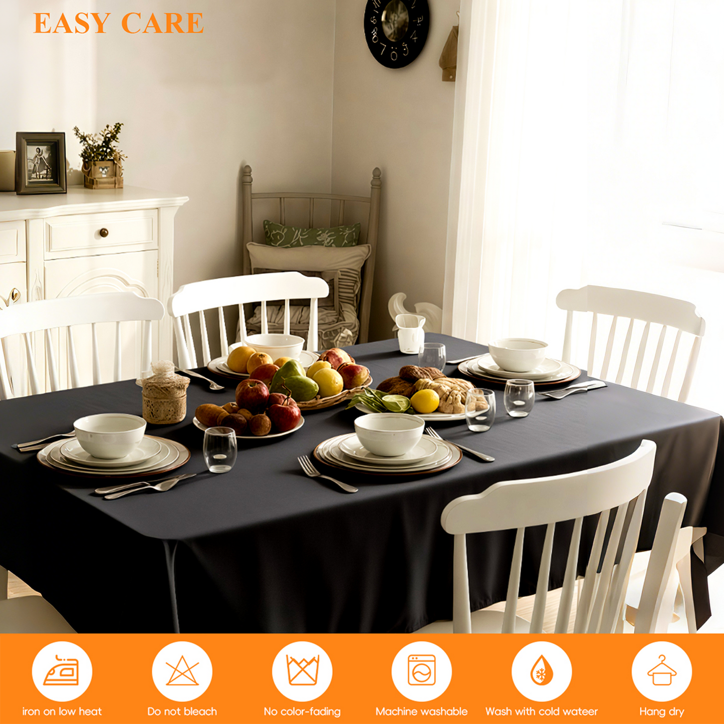 Goodluck 90 x 132 Inch Reusable Machine Washable Cover Rectangular Black Polyester Table Cloth for Wedding, Birthday, Party, Banquet, and Event Decoration