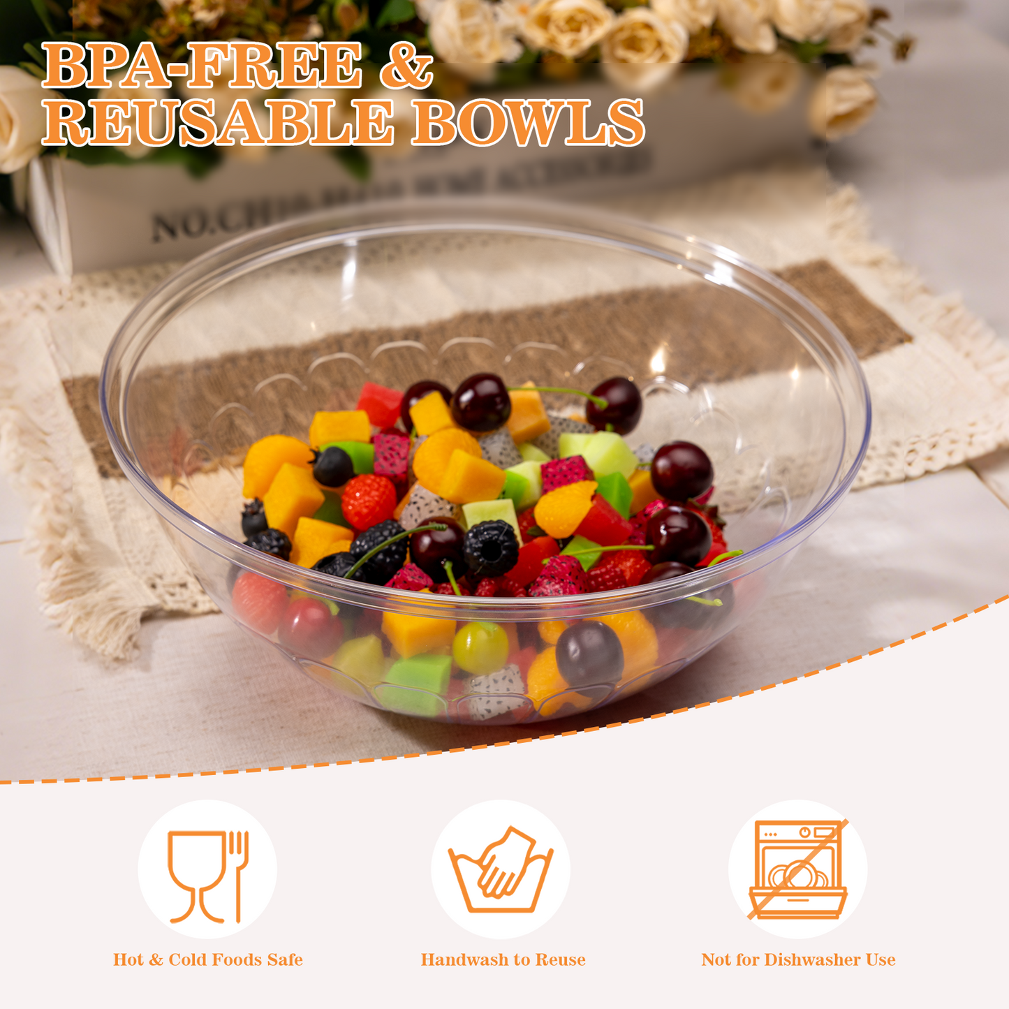Goodluck 4 Pack 150 Ounce Disposable Clear Plastic Serving Bowls for Chips, Salad, Candy, Snacks