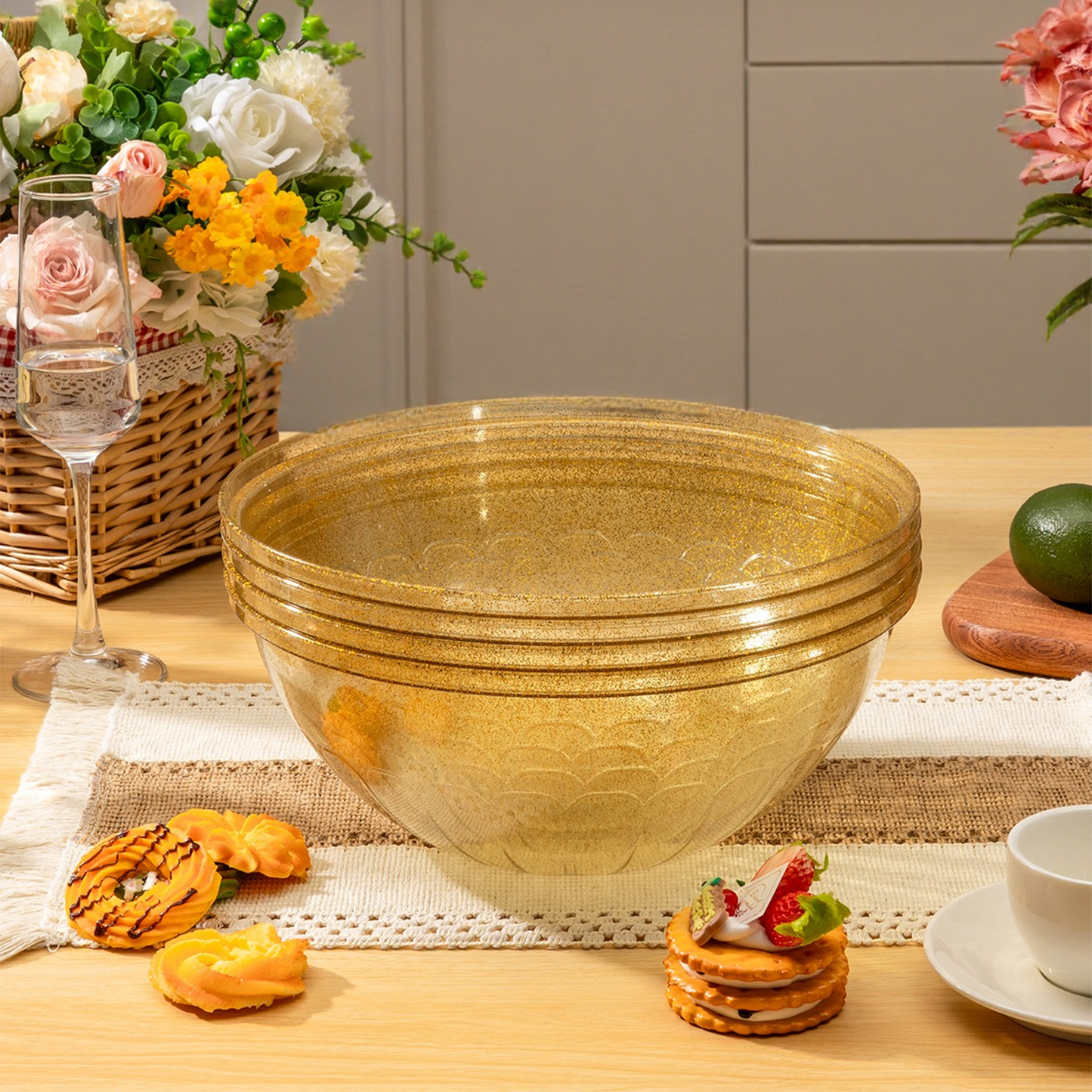 4 Pack 150 Ounce Disposable Plastic Serving Bowls for Chips, Salad, Candy, Snacks