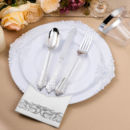 Goodluck 350PCS Disposable Silver Plastic Dinnerware Set for Party & Wedding