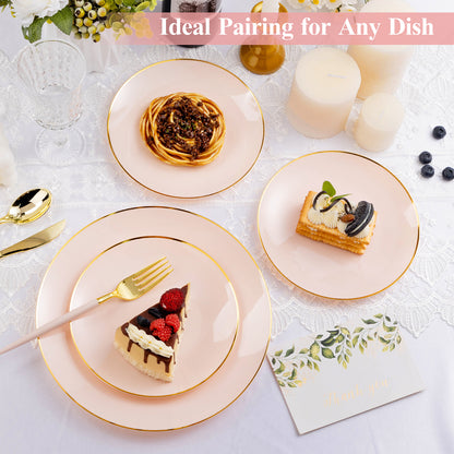 Goodluck 100PCS Disposable Pink Gold Plastic Plates for Party, Wedding, and Graduation