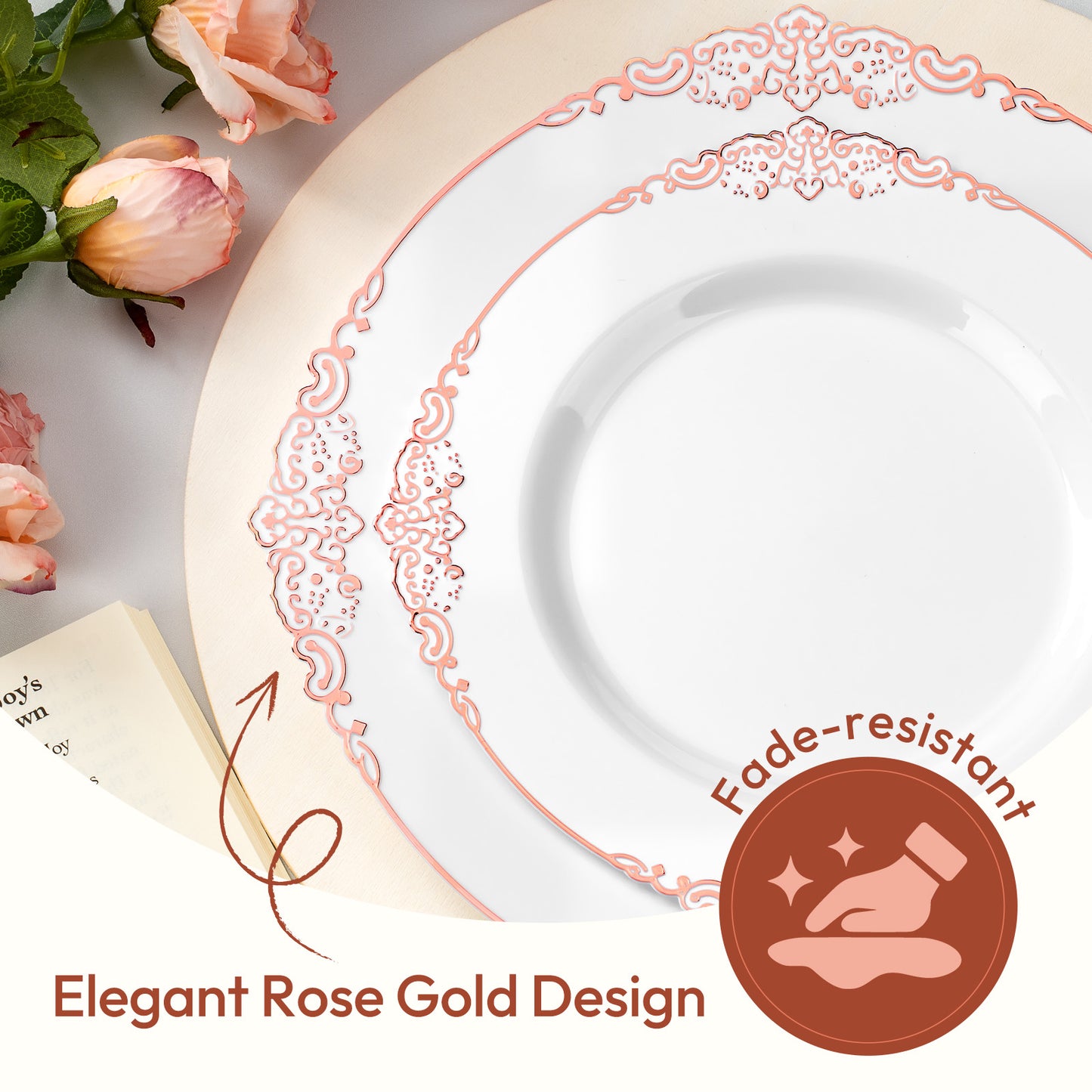 Vintage Disposable Plastic Dinnerware Sets with Gold Pattern Rim