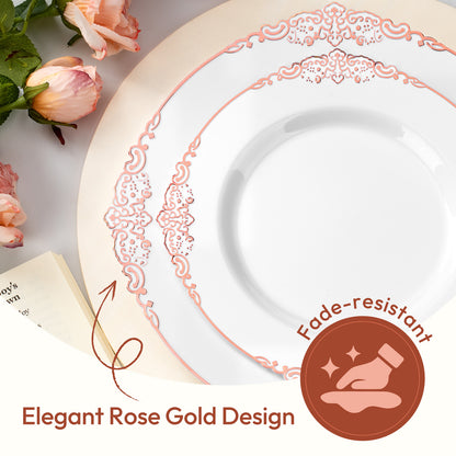 Vintage Disposable Plastic Dinnerware Sets with Gold Pattern Rim