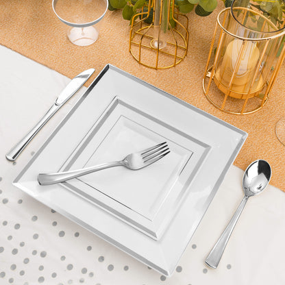 Goodluck 352 Piece White with Silver Trim Plastic Dinnerware Set for 50 Guests