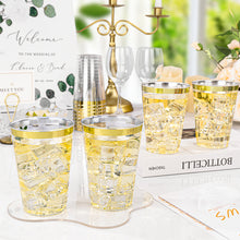 Goodluck 100 Pack 12oz Disposable Clear with Gold Rim Cups for Party, Holiday, Christmas, Wedding, Birthday, and Everyday Use