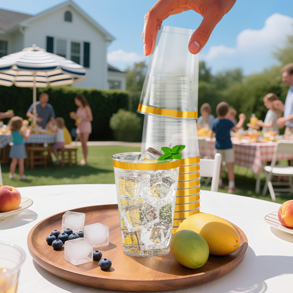 Disposable Gold Rim Plastic Cups for Wedding, Thanksgiving, Christmas, and Parties
