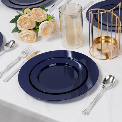 Goodluck 100PCS Disposable Blue Plastic Plates for Party, Wedding, and Dinner