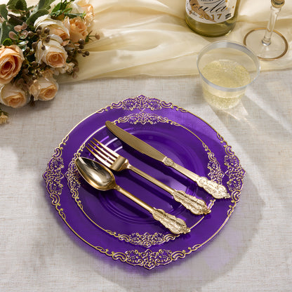 Goodluck Disposable Retro Clear Purple Dinnerware Sets