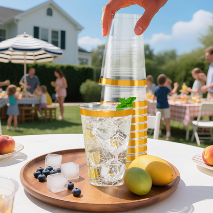 Disposable Gold Rim Plastic Cups for Wedding, Thanksgiving, Christmas, and Parties