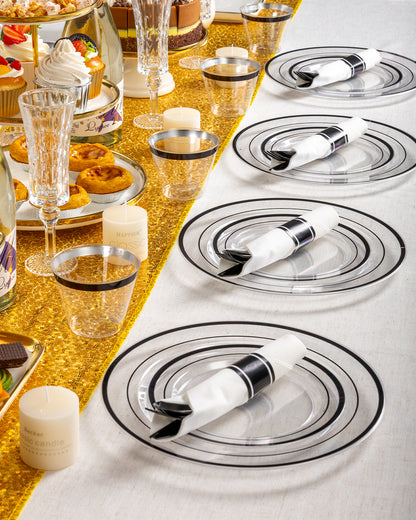 Goodluck Disposable Clear with Double Black Rim Plastic Dinnerware Sets for Party, Wedding, Graduation