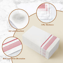 Goodluck 100 Pack 3-Ply Disposable Soft Absorbent Paper Napkins with Rose Gold Trim Lined for Dinners, Kitchen or Events