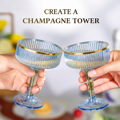 4-Tier Champagne Tower - 20 PCS 7oz Plastic Champagne Flutes, Butterfly Shape with Vertical Stripes for Weddings, Celebrations, Parties & Birthdays
