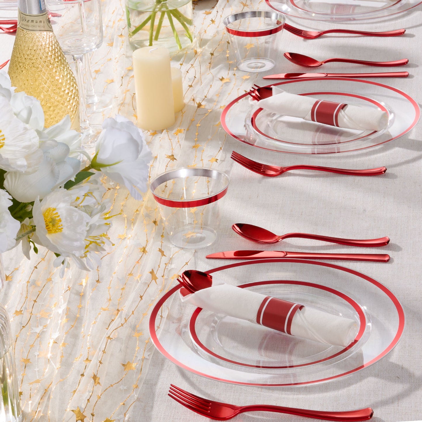 Durable Disposable Clear Plastic Dinnerware Set with Single-Rim Design