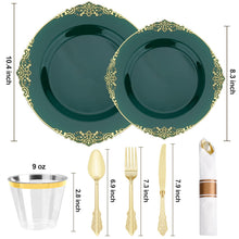 Goodluck 350 PCS Disposable Retro Green with Gold Rim Plastic Dinnerware Set