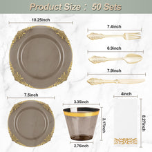 Goodluck 350PCS Disposable Clear Black with Gold Trim Plastic Dinnerware Set for 50 Guests