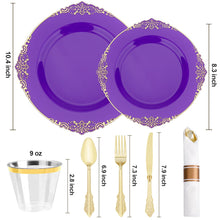 Goodluck 350 PCS Disposable Purple with Gold Rim Plastic Dinnerware Set