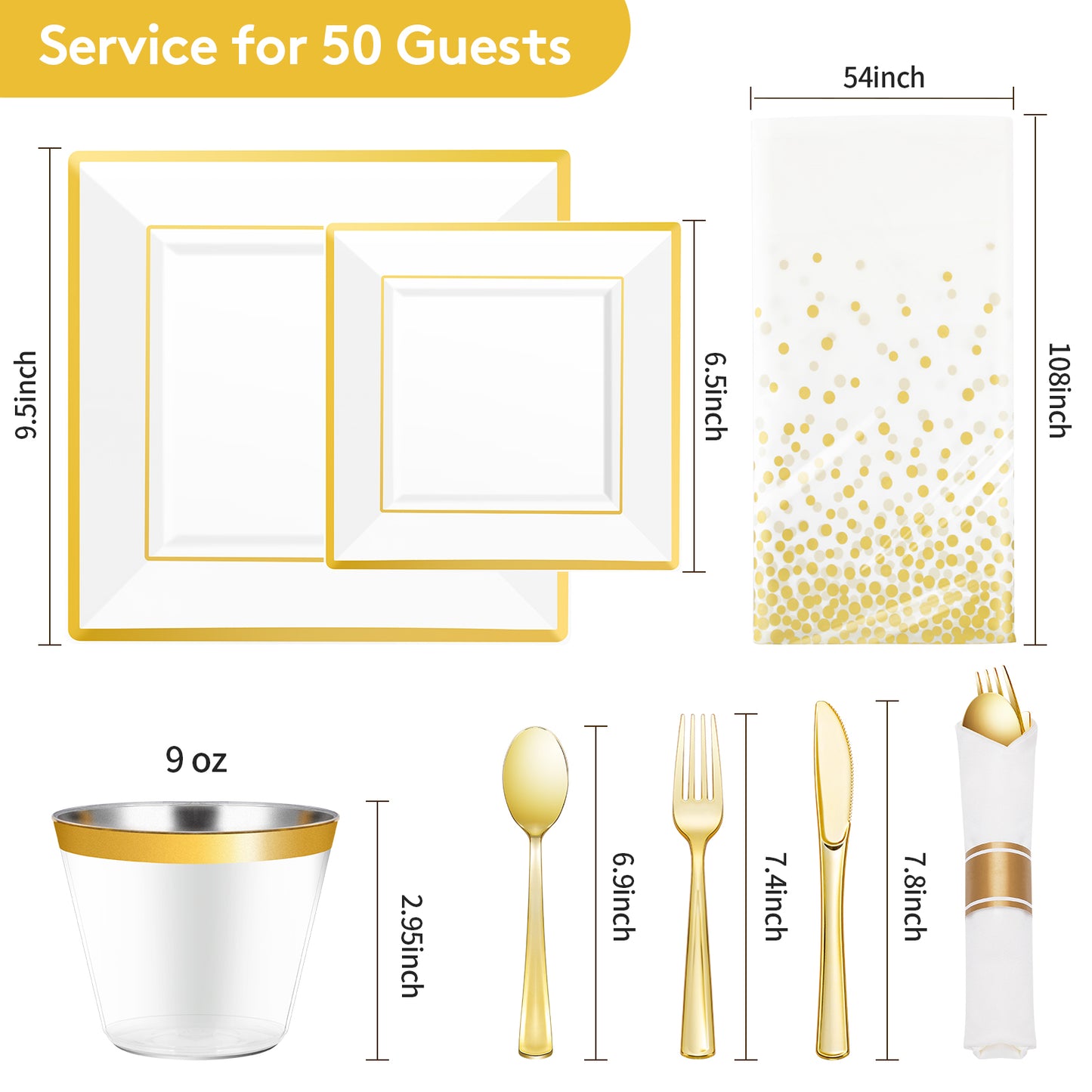 Goodluck 352 Piece White with Gold Trim Plastic Dinnerware Set for 50 Guests