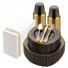 Goodluck 350PCS Disposable Clear Black with Gold Trim Plastic Dinnerware Set for 50 Guests