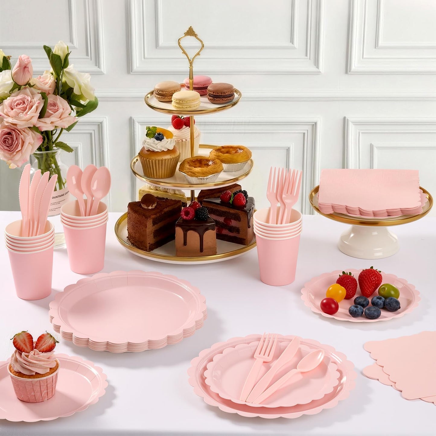Fancy Disposable Paper Dinnerware Set for Birthday, Wedding, Bridal, and Baby Shower