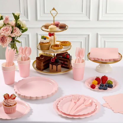 Fancy Disposable Paper Dinnerware Set for Birthday, Wedding, Bridal, and Baby Shower