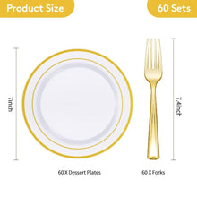 Goodluck Disposable Gold Dessert Plates with Plastic Forks for Party