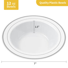 Goodluck 100 Pack 12oz Disposable White with Double Silver Rim Plastic Bowls