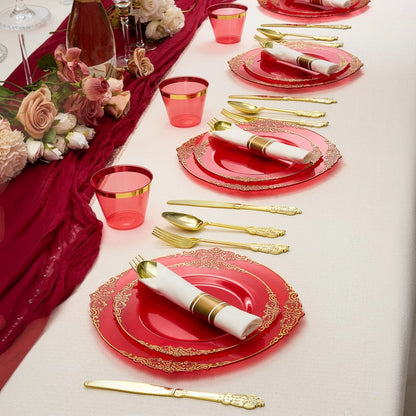 Retro High-Heavy Durable Disposable Dinnerware Set for Wedding, Party, Graduation