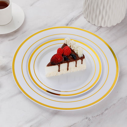 Goodluck Heavy Duty Disposable White and Gold Plastic Plates