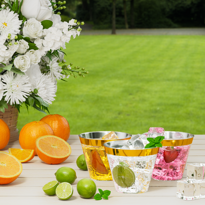 Disposable Gold Rim Plastic Cups for Wedding, Thanksgiving, Christmas, and Parties