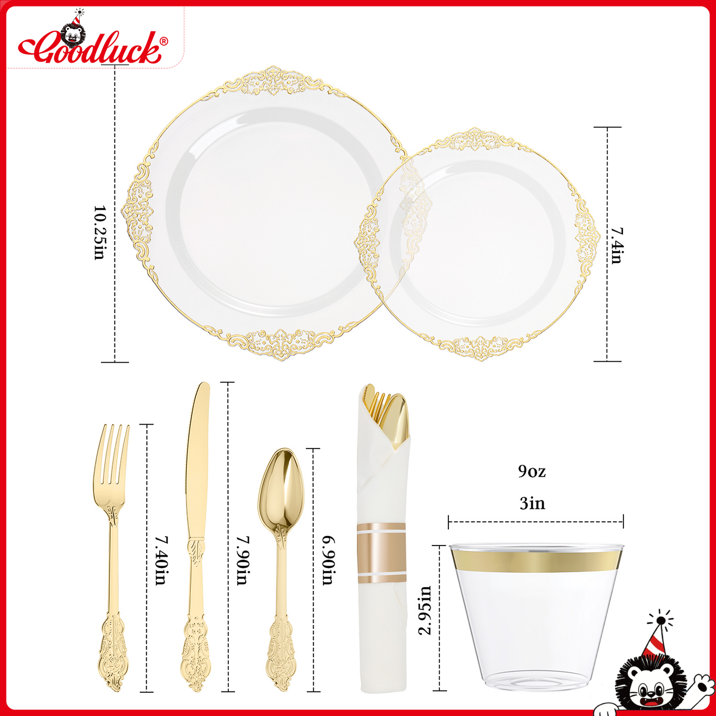 Goodluck Disposable Retro Clear with Gold Rim Dinnerware Set