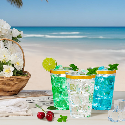 Disposable Gold Rim Plastic Cups for Wedding, Thanksgiving, Christmas, and Parties