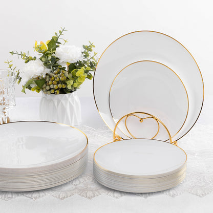Goodluck 350 Pieces Disposable White with Gold Rim Plastic Dinnerware Set