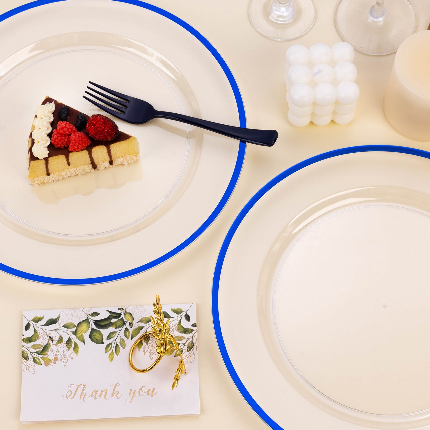 Goodluck 12 Inch Disposable Clear with Blue Rim Charger Plates for Party, Wedding, Dinner