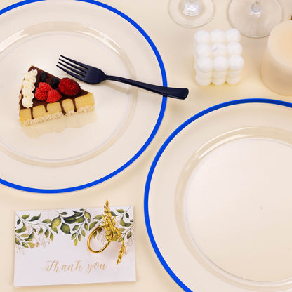 Goodluck 12 Inch Disposable Clear with Blue Rim Charger Plates for Party, Wedding, Dinner