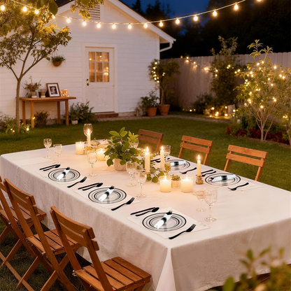 Goodluck Disposable Clear with Double Black Rim Plastic Dinnerware Sets for Party, Wedding, Graduation