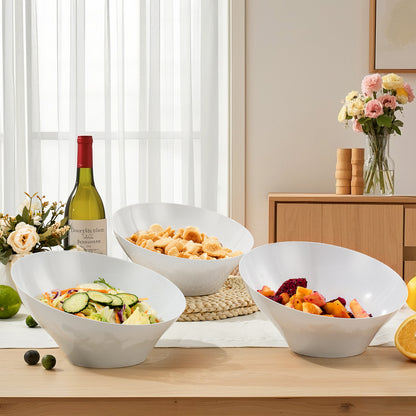 Goodluck 12 Pack 54oz Disposable Angled White Plastic Serving Bowls for Chips, Snacks, Fruit, Salad