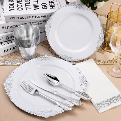 Goodluck 350PCS Disposable Silver Plastic Dinnerware Set for Party & Wedding